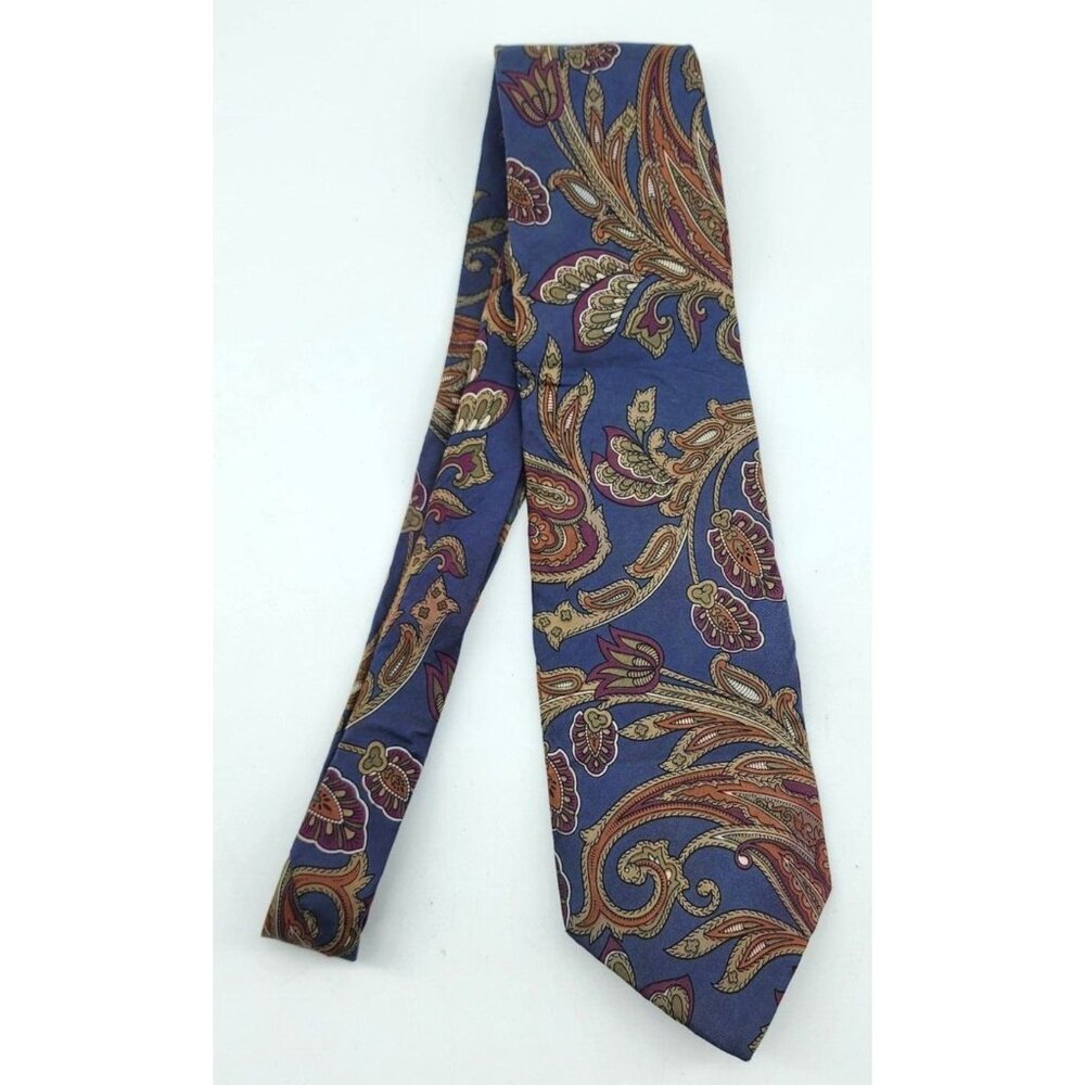 Christian Dior Monsieur Blue Gold Floral Paisley Necktie 100% Silk Tie USA Made